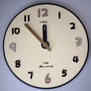 12in Cream & Black Modern Wall Clock (Have a nice day) - NIB